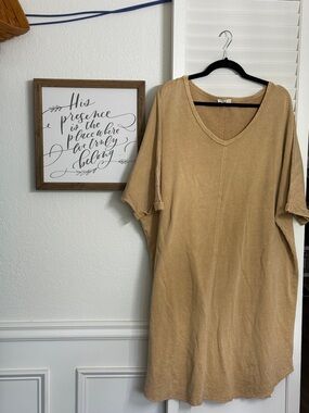 easel Tan V-Neck Midi Dress